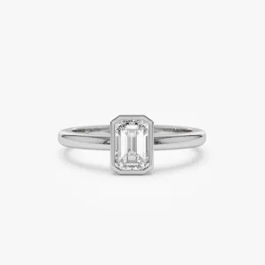 0.75 - 1.50 ctw 14k Bezel Setting Emerald Cut Lab Grown Diamond Engagement Ring - Anna