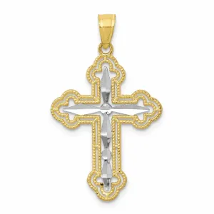 10k Yellow Gold Rhodium Polished Cross Pendant