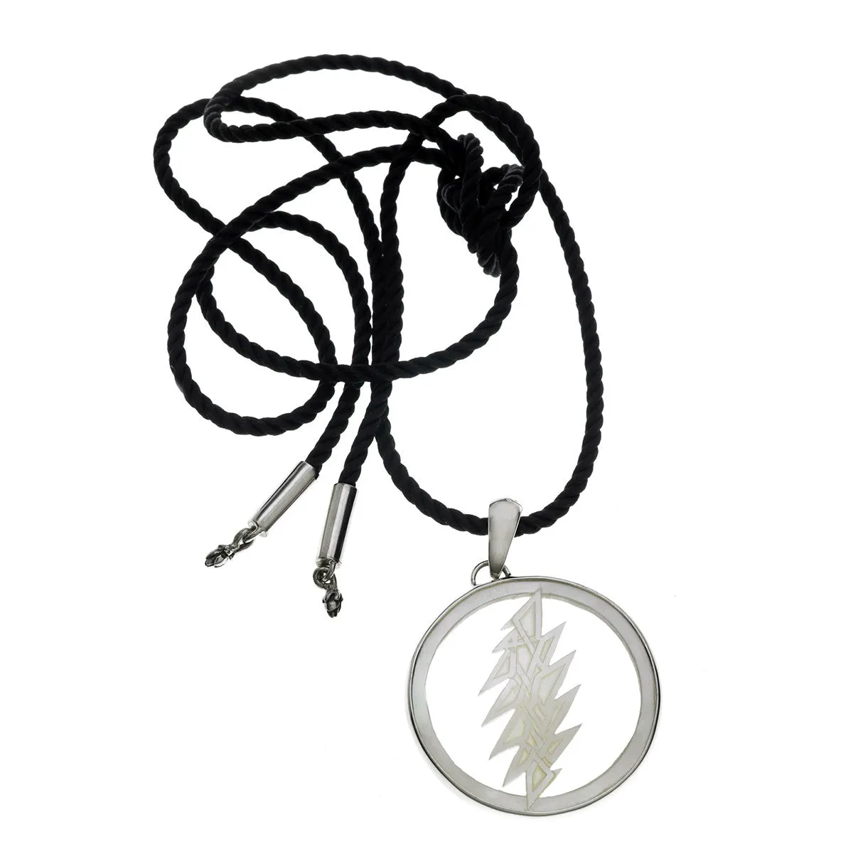 13 Point Lightning Bolt Sterling Silver Mother Of Pearl Cord Necklace