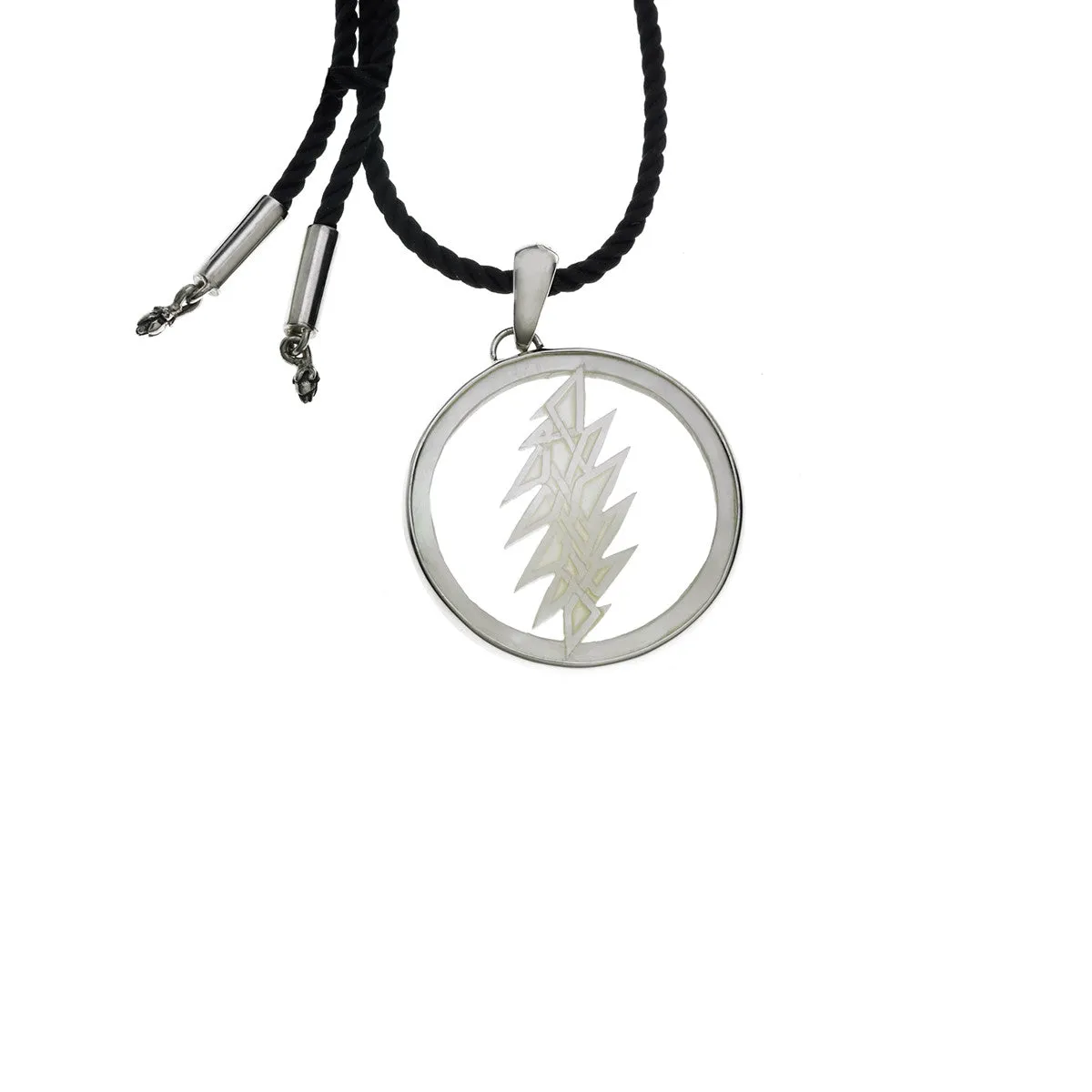 13 Point Lightning Bolt Sterling Silver Mother Of Pearl Cord Necklace