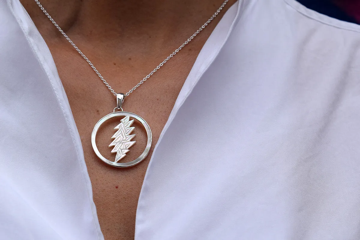 13 Point Lightning Bolt Sterling Silver Mother Of Pearl Necklace