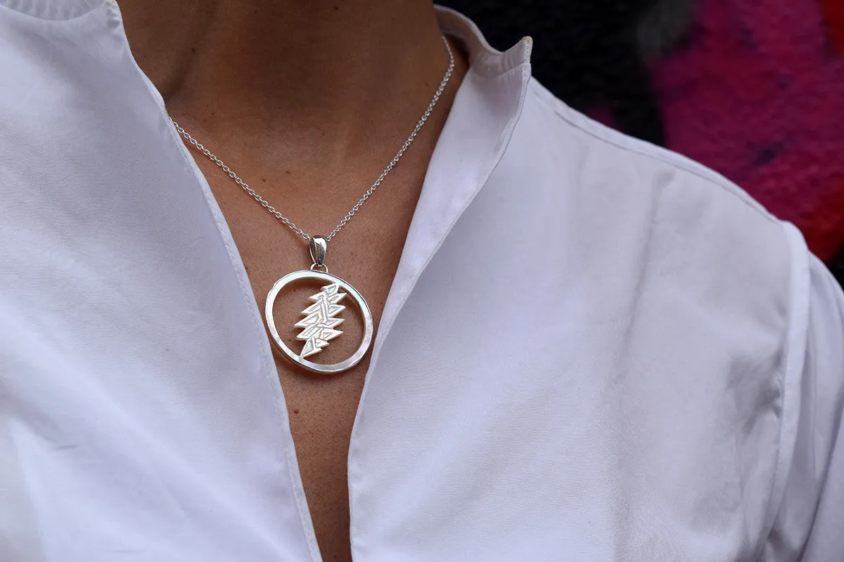 13 Point Lightning Bolt Sterling Silver Mother Of Pearl Necklace