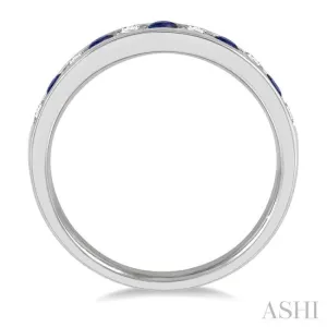 1/4 ctw Round Cut Diamond and 2.3MM Sapphire Precious Wedding Band in 14K White Gold