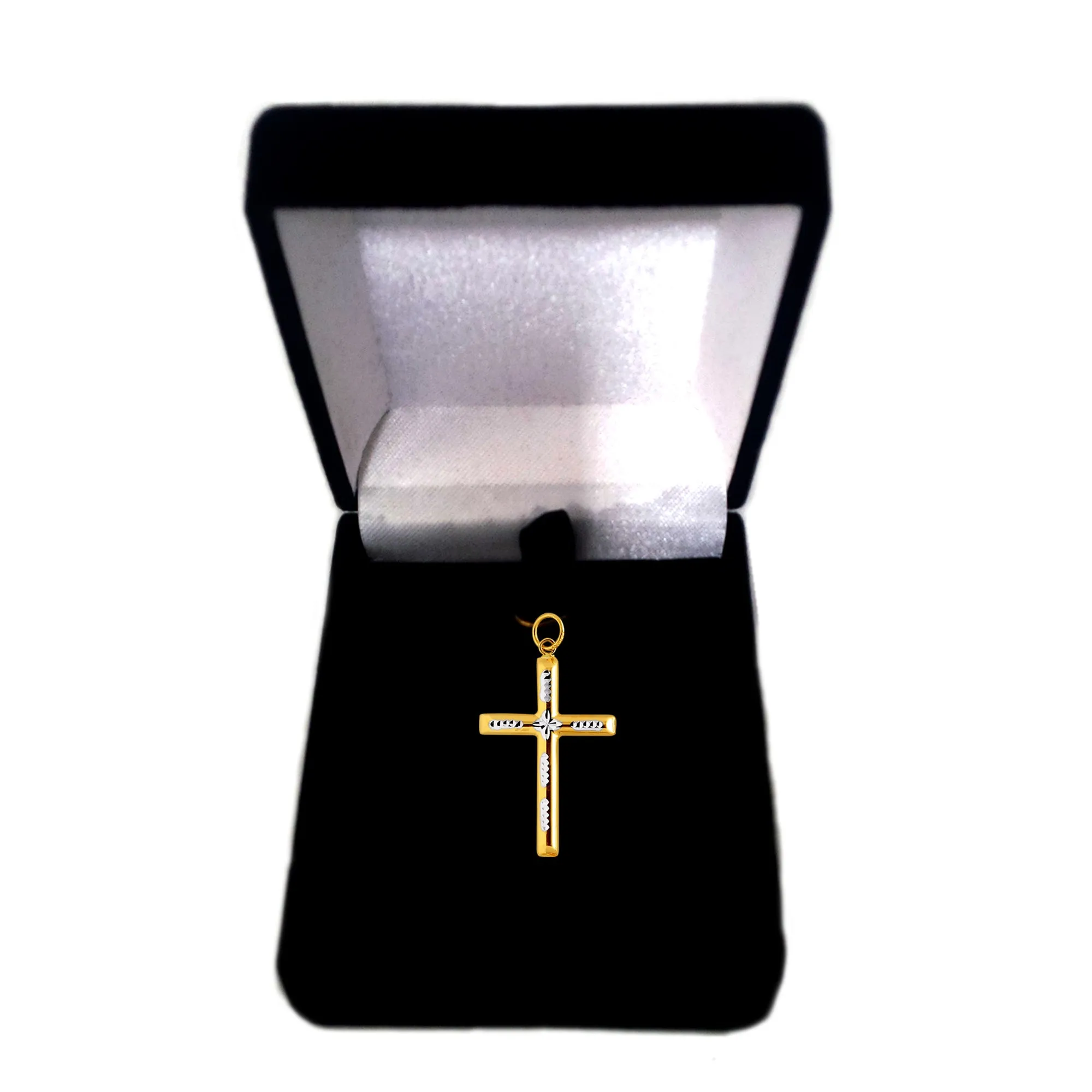 14k 2 Tone Gold Diamond Cut Round Tube Cross Pendant