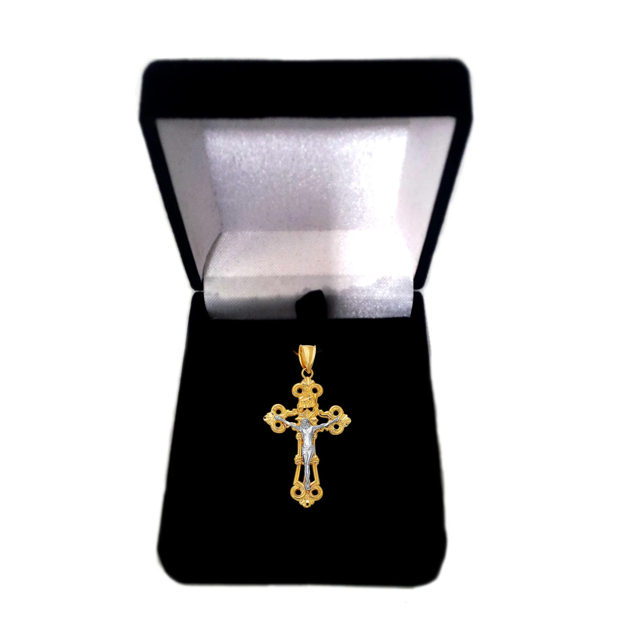 14k 2 Tone Gold Flat Textured Finish Crucifix Pendant