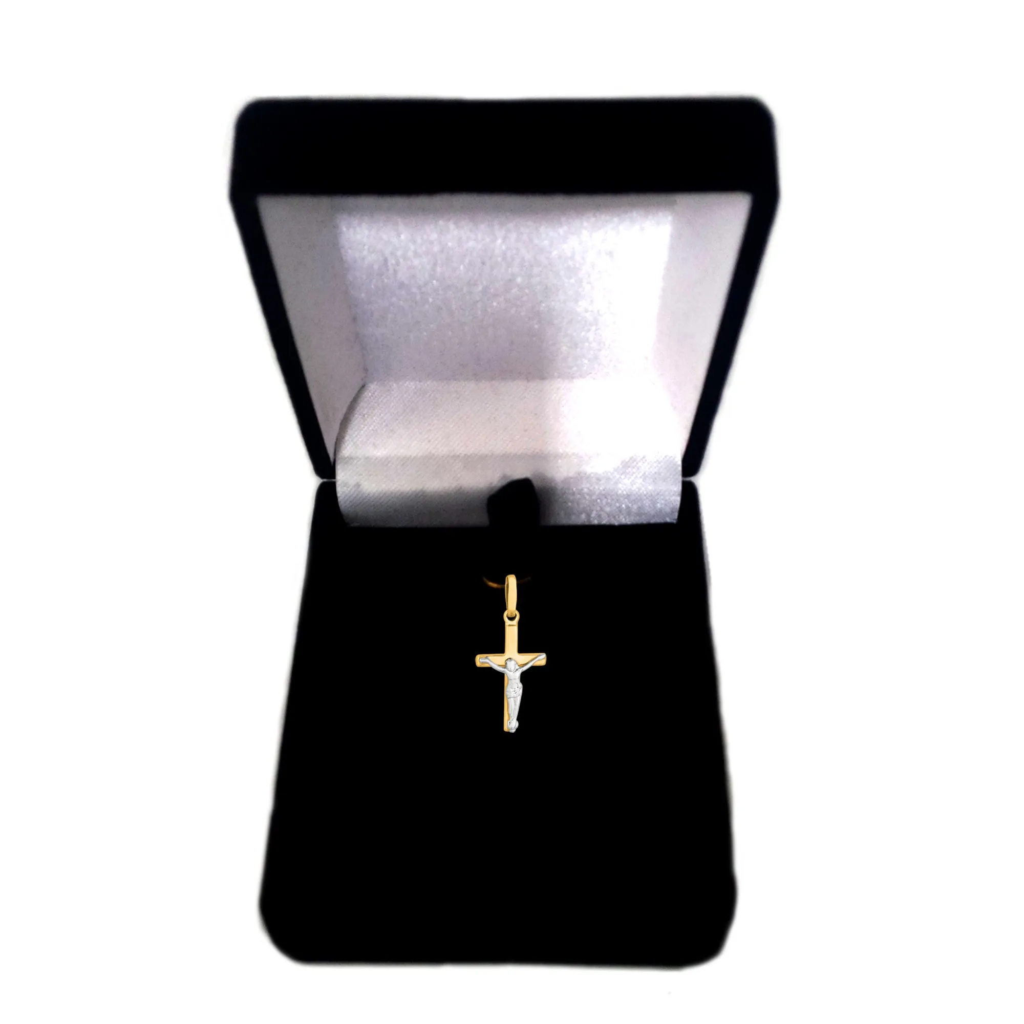 14k 2 Tone Gold Square Tube Crucifix Pendant