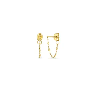 14k Gold Square Bead Chain Huggie Earrings