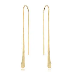 14K Long Hammered Teardrop Earring