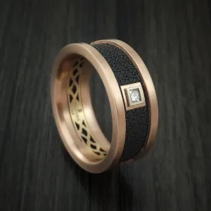 14K Rose and Yellow Gold with Carbon Fiber and Diamond Custom Made Men's Band