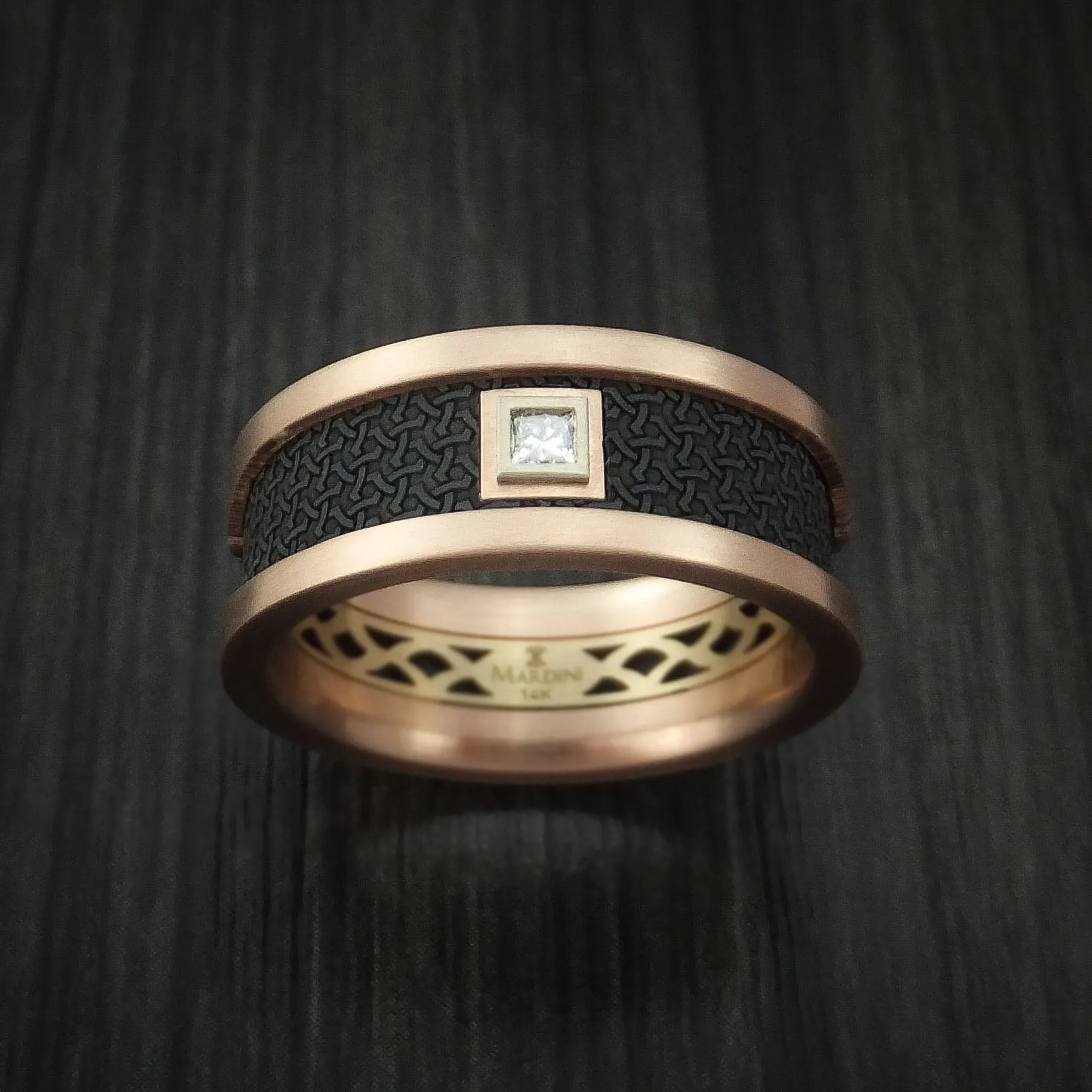 14K Rose and Yellow Gold with Carbon Fiber and Diamond Custom Made Men's Band