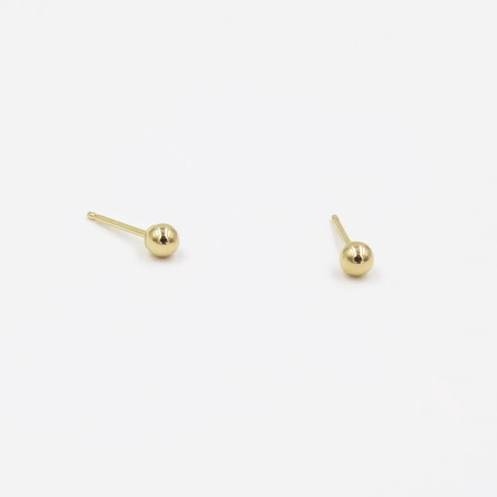 14K Tiny Gold Ball Post Earrings