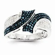 14k White Gold Blue and White Diamond Swirl Ring