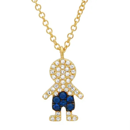 14K White Gold Diamond and Blue Sapphire Boy Necklace