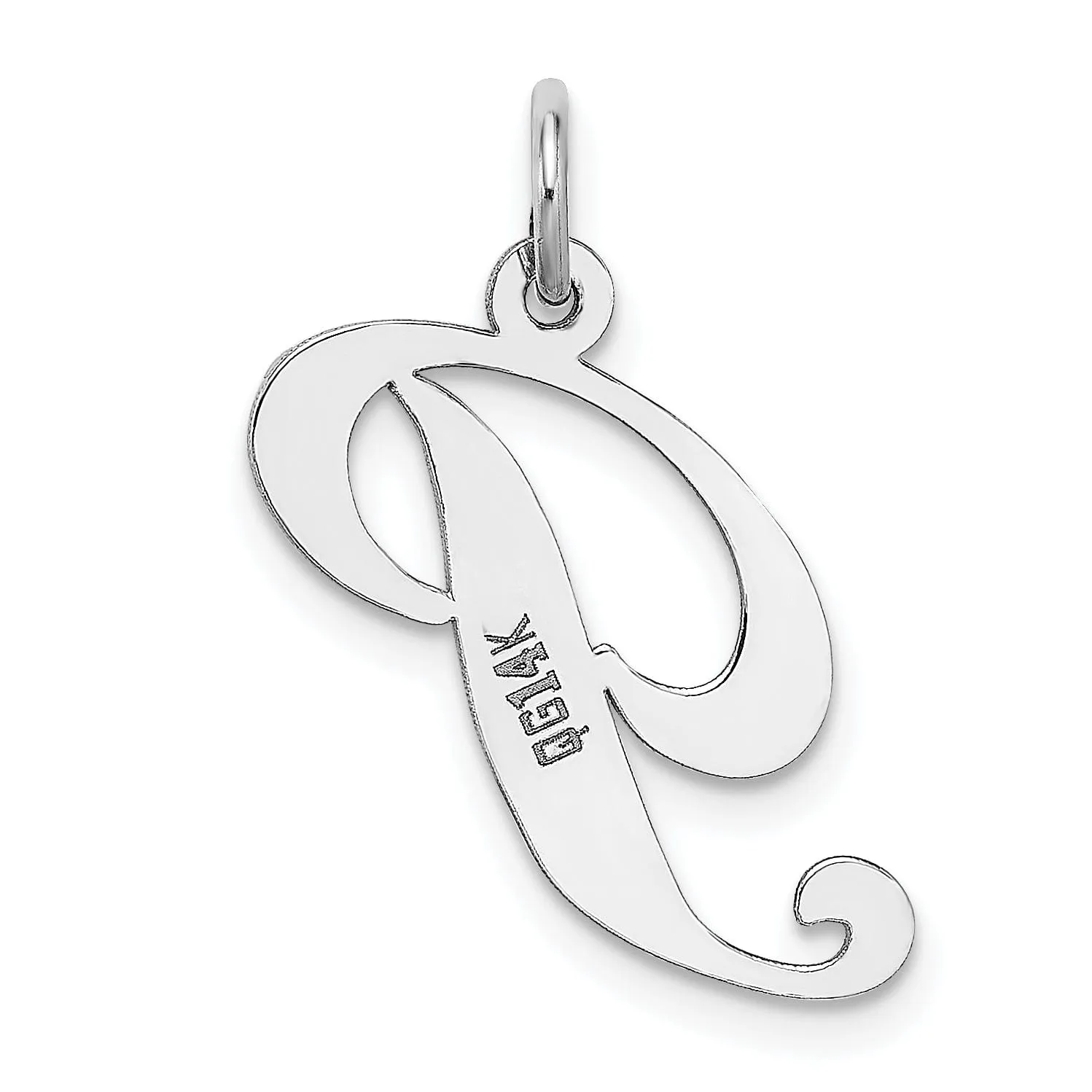 14K White Gold Medium Size Fancy Script Design Letter P Initial Pendant