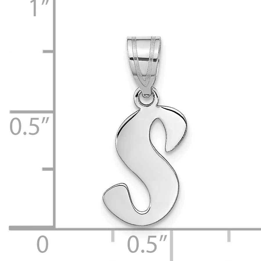 14k White Gold Script Design Letter S Initial Pendant