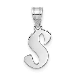 14k White Gold Script Design Letter S Initial Pendant