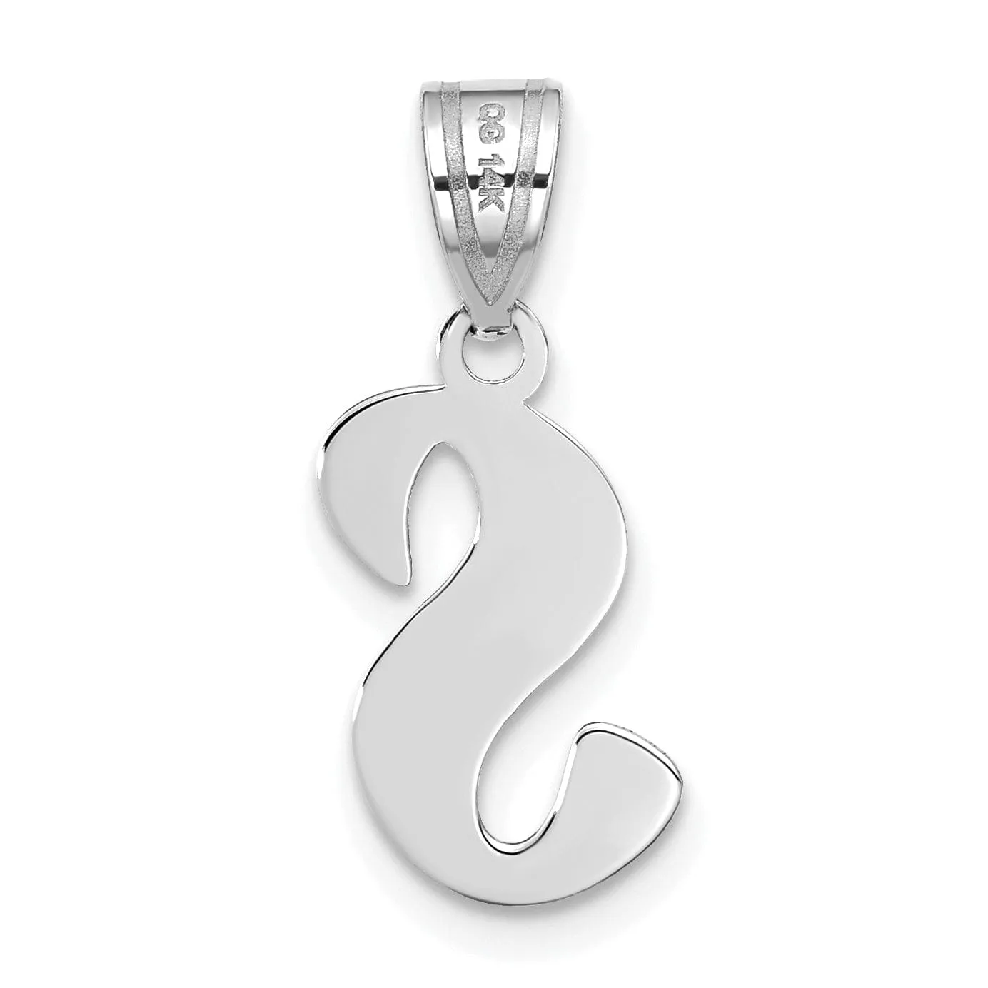 14k White Gold Script Design Letter S Initial Pendant