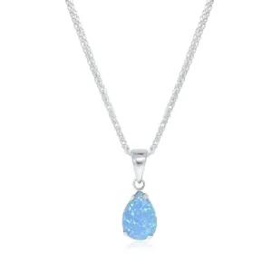 14K White Gold Teardrop Blue Opal 7X10mm Pendant