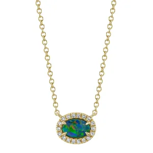 14K White or Yellow Gold 0.33 Carat Opal & Diamond Halo Pendant Necklace