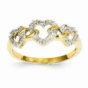 14k Yellow Gold Diamond Triple Heart Ring