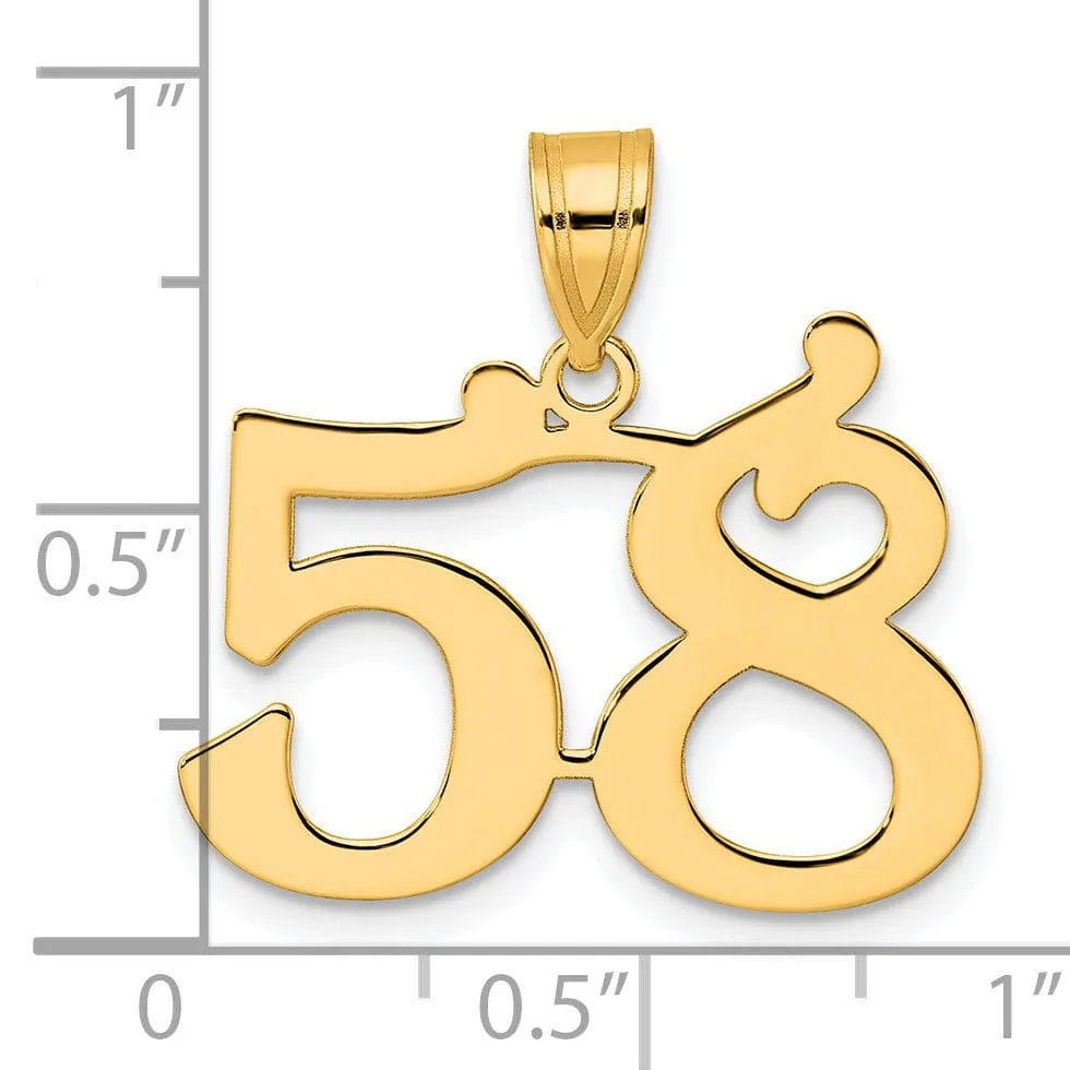 14k Yellow Gold Polished Finish Number 58 Charm Pendant