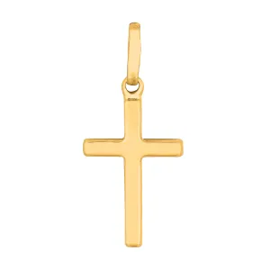 14k Yellow Gold Shiny Square Flat Style Cross Pendant