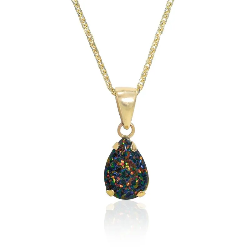 14K Yellow Gold Teardrop Black Opal 7X10mm Pendant