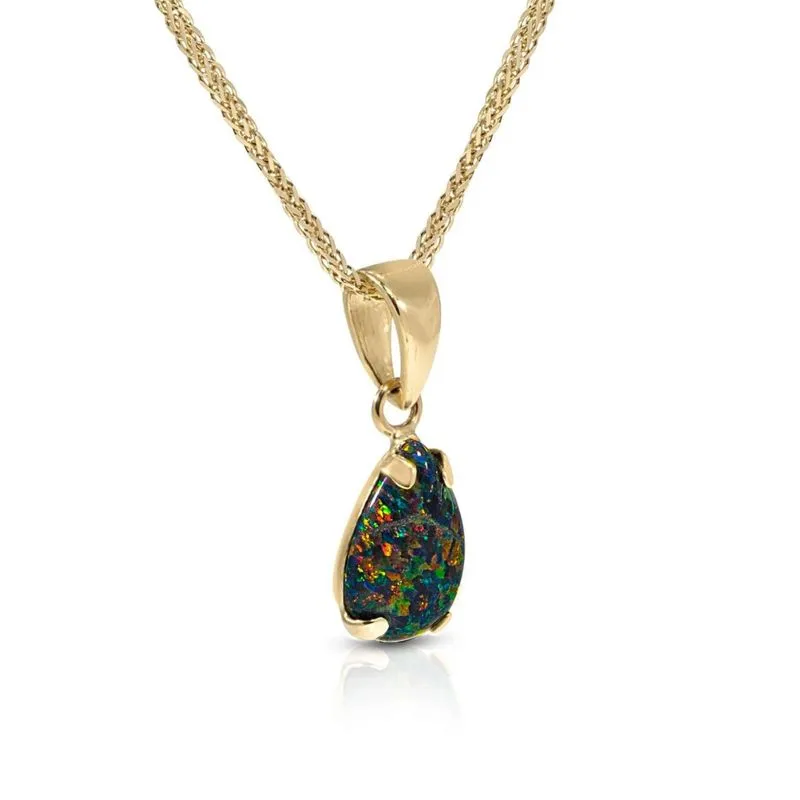 14K Yellow Gold Teardrop Black Opal 7X10mm Pendant