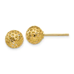 14KT Yellow Gold 8MM Diamond-cut Ball Stud Earrings