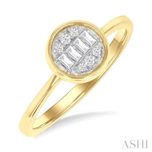 1/6 Ctw Petite Bezel Set Round Shape Fusion Baguette and Round Cut Diamond Fashion Ring in 10K Yellow Gold