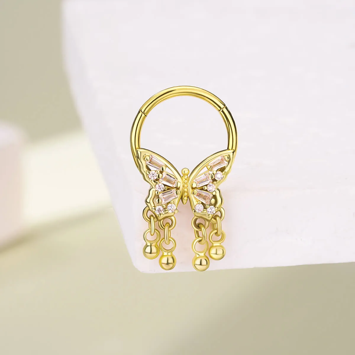 16G Butterfly Septum Ring Gold Balls Dangle Septum Ring