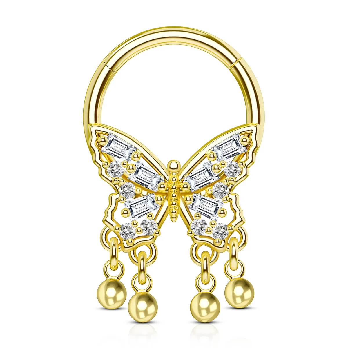 16G Butterfly Septum Ring Gold Balls Dangle Septum Ring