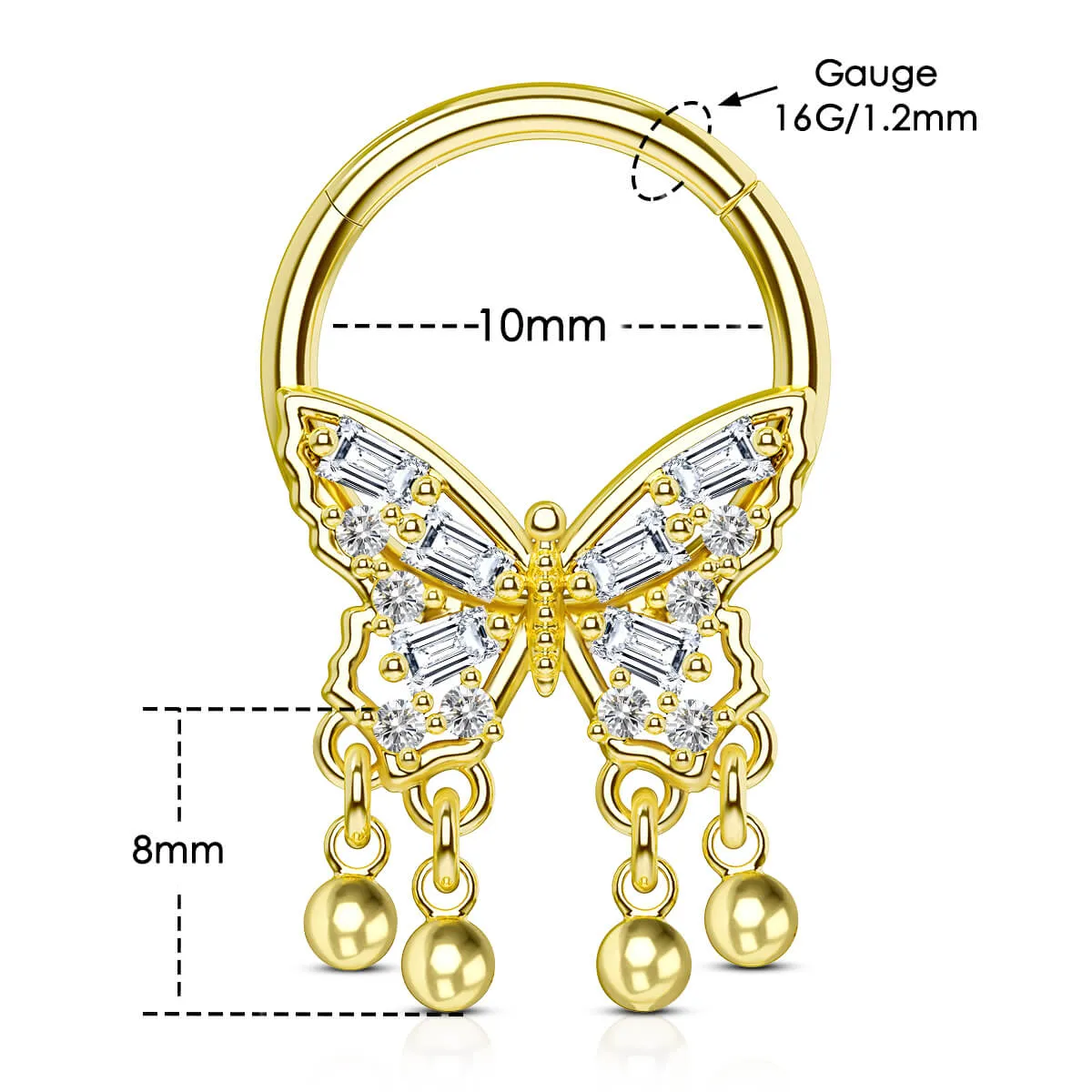 16G Butterfly Septum Ring Gold Balls Dangle Septum Ring