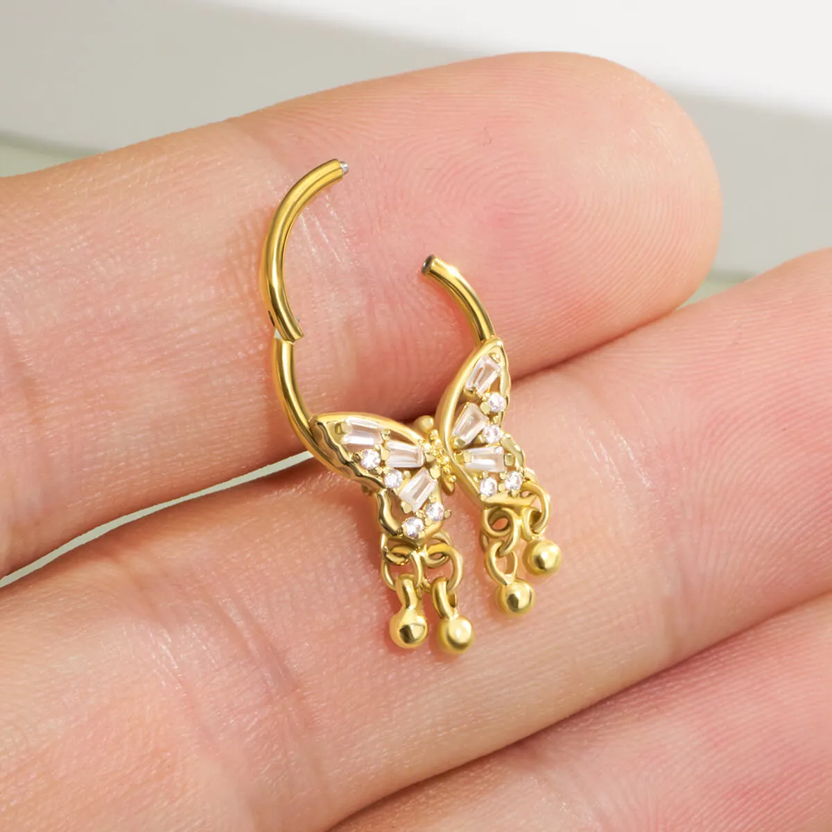 16G Butterfly Septum Ring Gold Balls Dangle Septum Ring