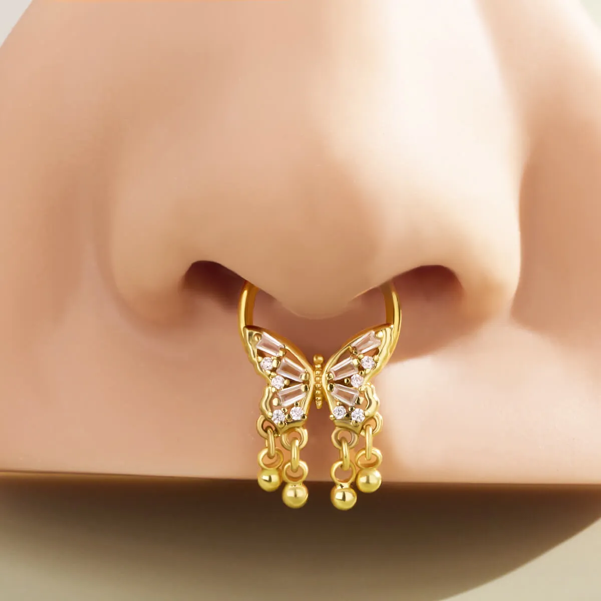 16G Butterfly Septum Ring Gold Balls Dangle Septum Ring