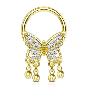 16G Butterfly Septum Ring Gold Balls Dangle Septum Ring