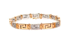 18k Gold Greek Key Two-Tone Link Bracelet With Diamonds