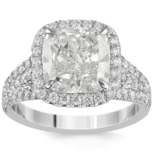 18K White Solid Gold Diamond Engagement Ring 4.42 Ctw