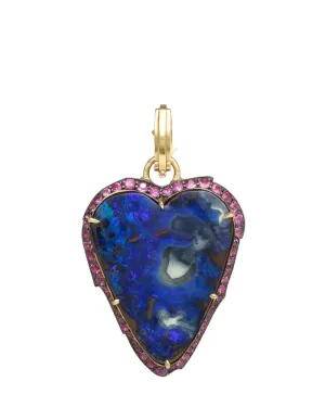 18k Yellow Gold Pink Sapphire and Opal Heart Pendant