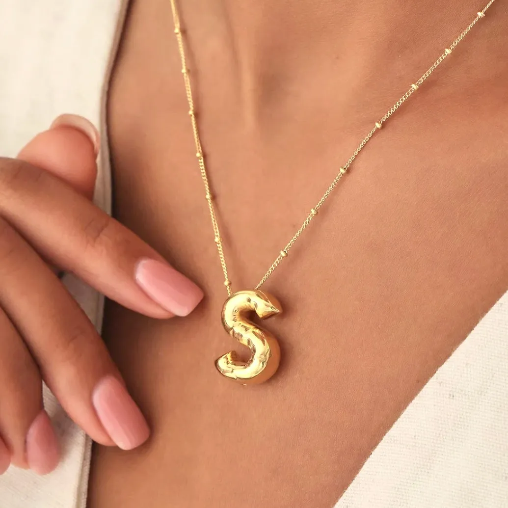 3D Initial Inflated Bubble Letter Necklace