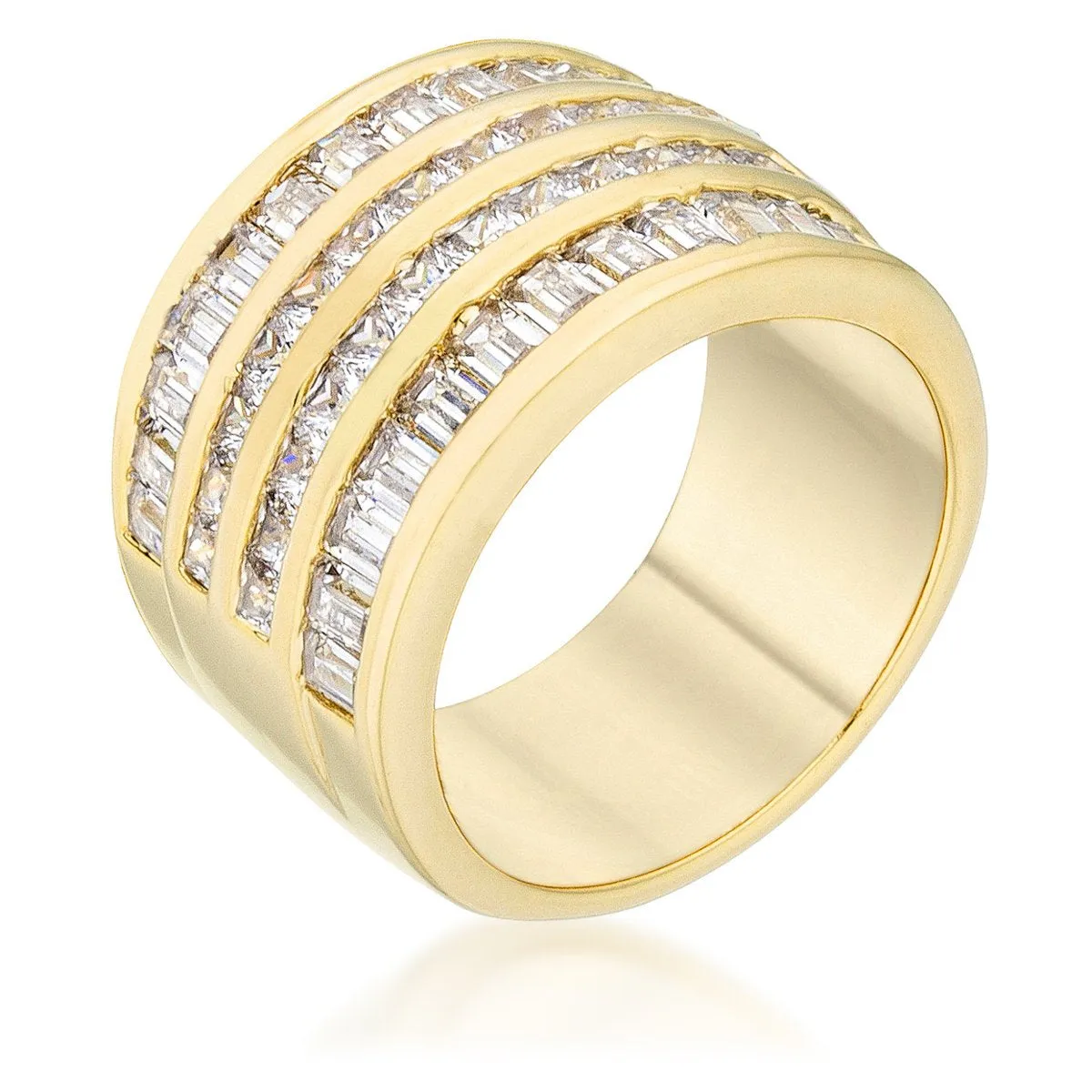 4 Row Gold Cubic Zirconia Cocktail Ring