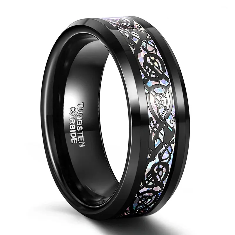 8mm Tungsten Carbide Wedding Band Ring Colorful Celtic Dragon Design