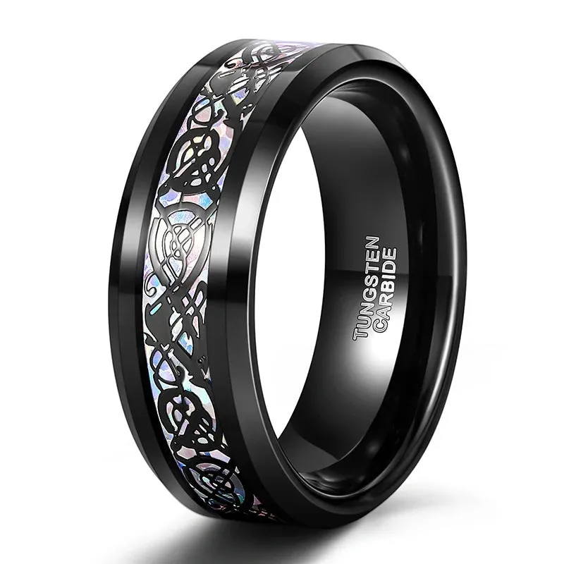 8mm Tungsten Carbide Wedding Band Ring Colorful Celtic Dragon Design