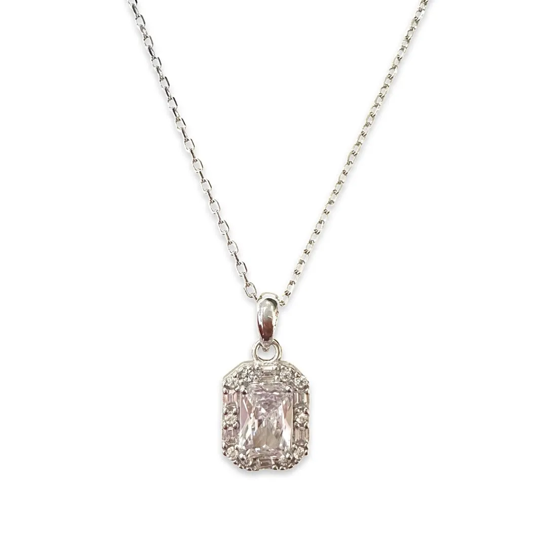 Adriene Emerald Cut Halo Birthstone Necklace