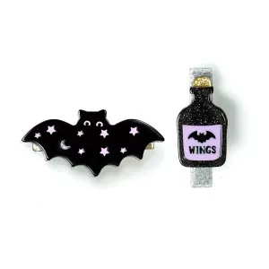 Alligator Hair Clips Set | Halloween Bat Black & Magic Potion Bottle | Lilies & Roses NY