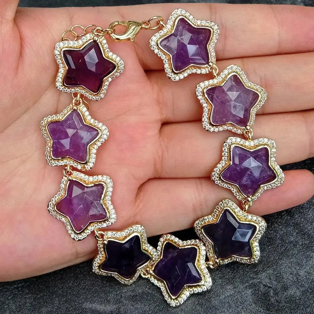 Amethyst Star CZ Beaded Bracelet