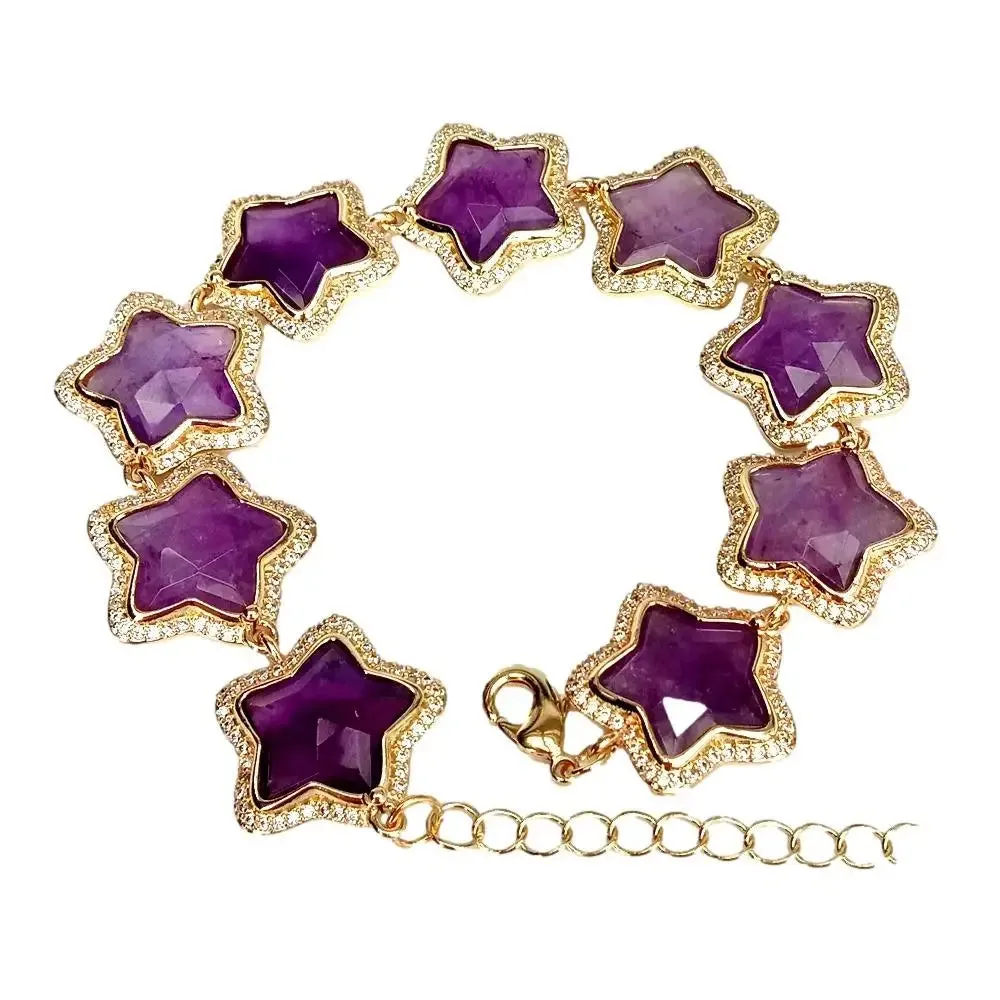 Amethyst Star CZ Beaded Bracelet