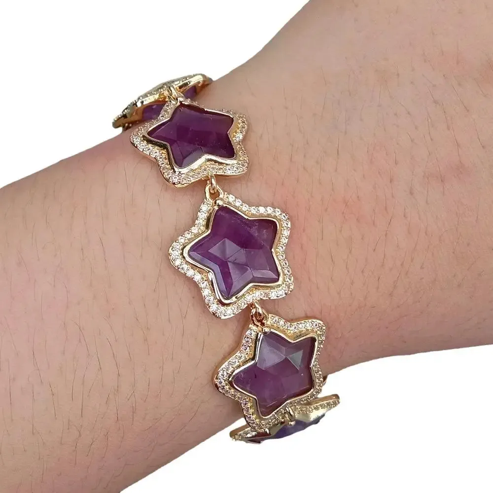 Amethyst Star CZ Beaded Bracelet