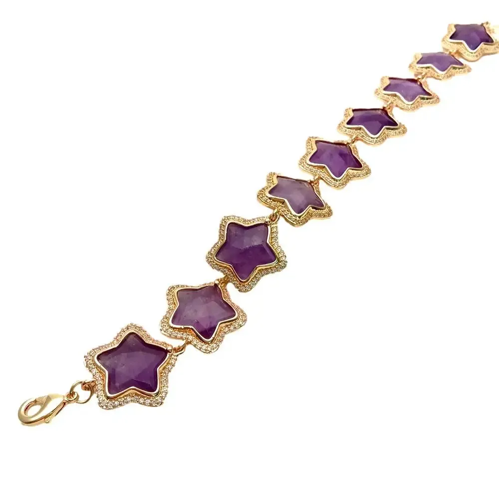 Amethyst Star CZ Beaded Bracelet