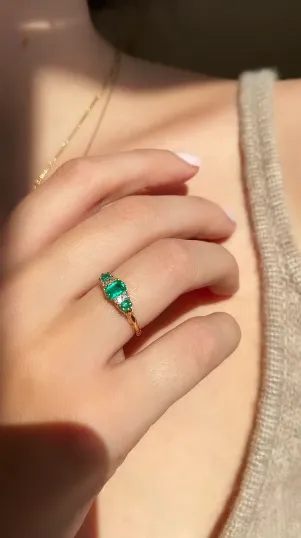 Antique Emeralds and Diamond Ring